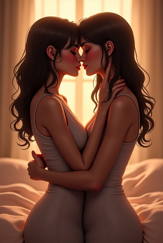 Girls giving each other a kiss