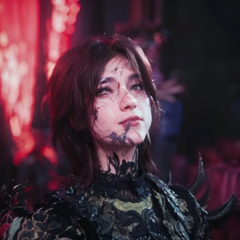 red sky,blood is everywhere, a boy is fighting with a dragon