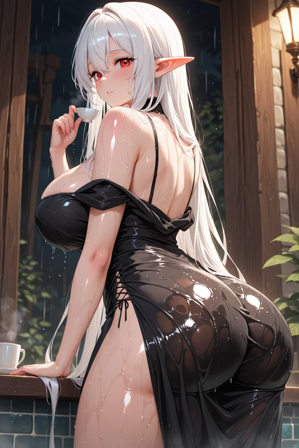 1female，35yo，MILF，long leges，Big breasts Thin waist，Slim，huge-breasted ，Pornographic exposure， solo，（Background with：bamboo forrest，lotuses，lotus flower，exteriors，Lotus pond） She has short silver-white hair，standing on your feet，Sweat profusely，drenched all over the body，seen from the front， hair straight， mostly cloudy sky，（（（tmasterpiece），（Very detailed CG unity 8K wallpaper），best qualtiy，cinmatic lighting，detailed back ground，beatiful detailed eyes，Bright pupils，Black eyes，（Very fine and beautiful），（Beautiful and detailed eye description），ultra - detailed，tmasterpiece，）），facing at camera，A high resolution，ultra - detailed），revealing breasts，Bare genitalia，  Bulge，legs are open，Raised sexy，Camel toes，Flushed complexion，Open-mouthed，frontage，high school senior，Sailor's cap（Wearing jumpsuit pajamas）Full body photo，Show shoes