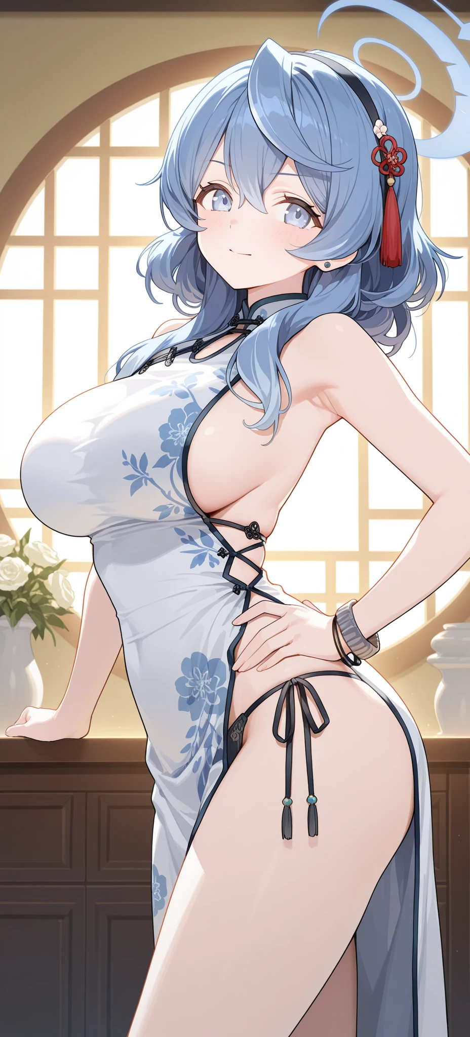 ((Highest quality、masterpiece、Anime Style、Highest quality、High resolution、8k、detailed、ultra-detailed:1.3))、Long legs、Sharp focus:1.2, Beautiful woman with perfect figure:1.4、(smile:1.2), double eyelid、30-year-old woman、Sexy pose、((((Shut your mouth.、One Woman、Chinese clothing:1.5)))),The background is another world