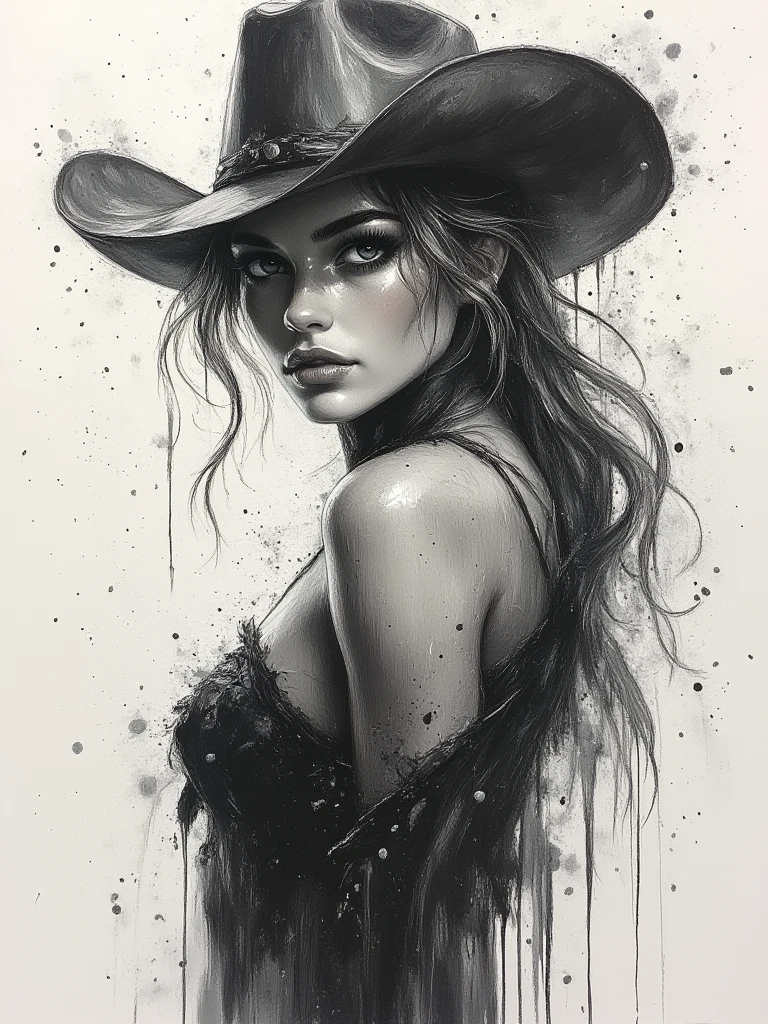Beauty,Completely naked,cowboy shot，ink painting，Gentle brushstrokes，Draw delicate lines with a pen，Fluid Action，Subtle ink shades，elegant posture，peaceful look，delicate features，black and white，clean