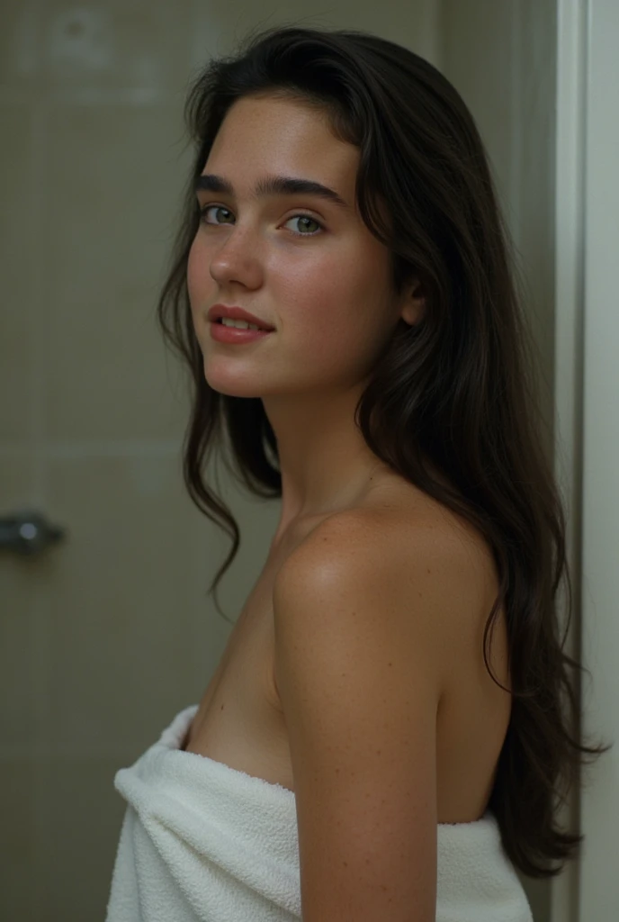 (Best quality, photorealistic) A 14yo petite girl, South American girl, in a room, after showers, wet hair, full nude,