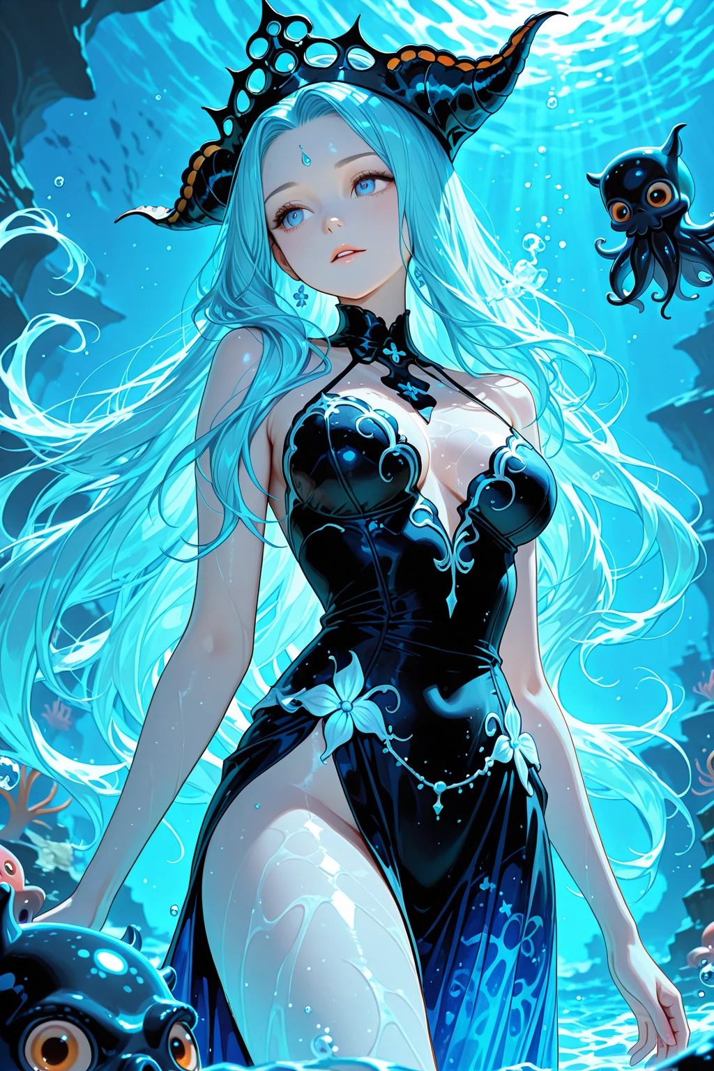 surreal dark fantasy underwater theme fantasy, Atlantean destroyed ruins  broken statues, 3D CGI ultra textured strong contrasting shadows and shading, ultra-detailed brilliant intricately detailed beautiful Australian woman fully clothed in a haute couture paint splattered overalls painting underwater seascape self-portrait, ultra-realistic lifelike, near perfection, surrealistic wet-on-wet watercolor splash art ink wash, deep rich vibrant ruby gold lapis lazuli, emerald seafoam opal watercolor Wide angle, <lora:add_detail:0.3> <lora:more_details:0.4>