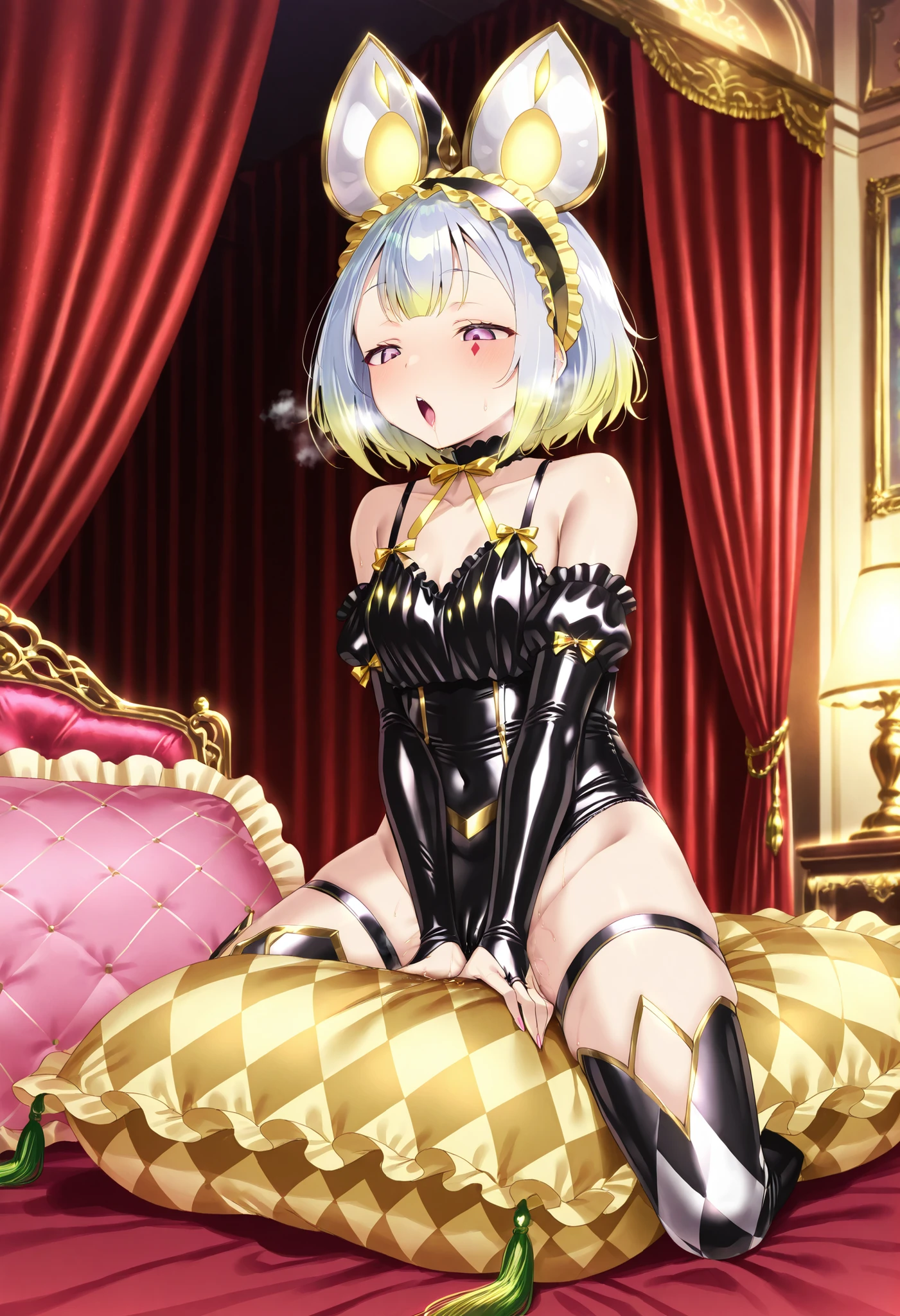 (score_9:0.9),score_8_up,score_7_up,negative_hand, realistic,warm colormalice pawn dormouse, red argyle facial mark,fake mouse ears, asymmetrical thigh boots, frilled hairband, camisole, over elbow glove, underwear, lingerie, panties, 1girl, solo, nsfw, full body, whole body view, open mouth, indoors, luxury room, bed, pink bedsheet,pillow, frilled pillow, (((yellow argyle pillow))), lace pillow, euro patterned pillow,exquisite pattern pillow, luxury pattern, Pillow on the floor, more pillows, many large pillows on everywhere, large pillow, giant pillow, oversize pillow, pile of pillows at the background, pile of pillows on the floor, many pillows on everywhere, surrounded by pillows, pillow sex, pillow, humping, (((kneeling))), straddling, grinding, standing with riding on the pillow, on pillow, pillow straddling, pillow grinding, crotch rub, pile of pillow at the background, many pillow on everywhere, heavy breathing, anime screencap, anime source, open mouth, heavy breathing, Melting pleasure, Ahegao, looking down, pillow on between legs, riding pillow, rubbing crotch on pillow, crotch on pillow, pillow sandwiched between both legs, riding pillow, square pillow, euro pillow, masturbation on the frilled pillow, anime source, anime screencap, base on anime, far view, royal bedroom, wide view,satou kuuki