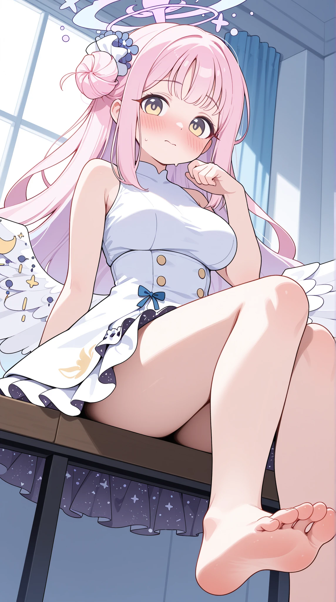 Tsundere 18 year old girl, beautiful and delicate eyes, beautiful lips, very detailed 눈과 얼굴, long eyelashes, 1girl, white cat ears, foot long bag, Front view, Red-eye, (top quality, 4K, 8K, high resolution, masterpiece:1.2), very detailed, (realistic인, realistic인, realistic인, realistic인, realistic: 1.37), big bust, elegant, fantasy, white background, show me between your legs, panties, Heart eyes, pink nipples, white hair,masturbation