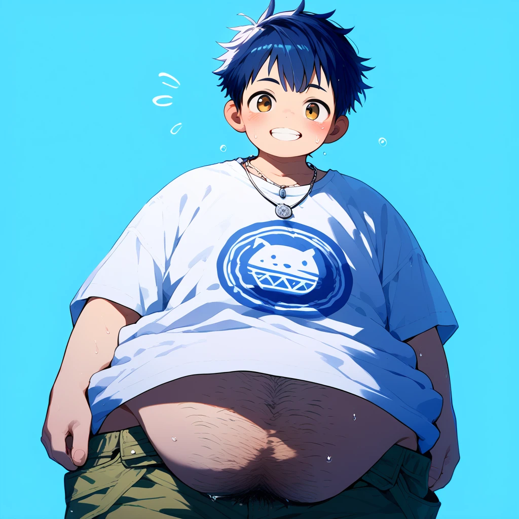 beautiful, chubby, (very short hair), (pudgy face), (naughty) (high school students), (handsome), thick, overweight, beefy, (nipples), (cute), (little brat), (naughty brat), (へそ), ぽっちゃりした体, big belly, 汗ばんだ体, (臭そうな体), (fullbody)