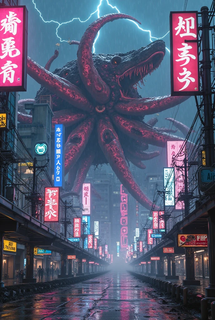 Best quality, Masterpiece, Ultra-high resolution, Three super huge and ferocious monsters(Fish),Hidden in thick fog,Realisticstyle,Terrifying atmosphere,Bloody red eyes, Broken streets, Broken cities, The ground is covered with gravel, Scattered with coral reefs,There are damaged billboards and rubble on the ground,A new Tokyo submerged by the sea,Japan Invaders, Tokyo Landmark,Desperate doomsday,8K, A cinematic scene, From the point of view from the top (light and shadow effect),(Depth of field effect),(Tyndall),(Light particle tracking),(CG),(Horror movie lighting visuals),(voluminetric lighting),(Bright colors)