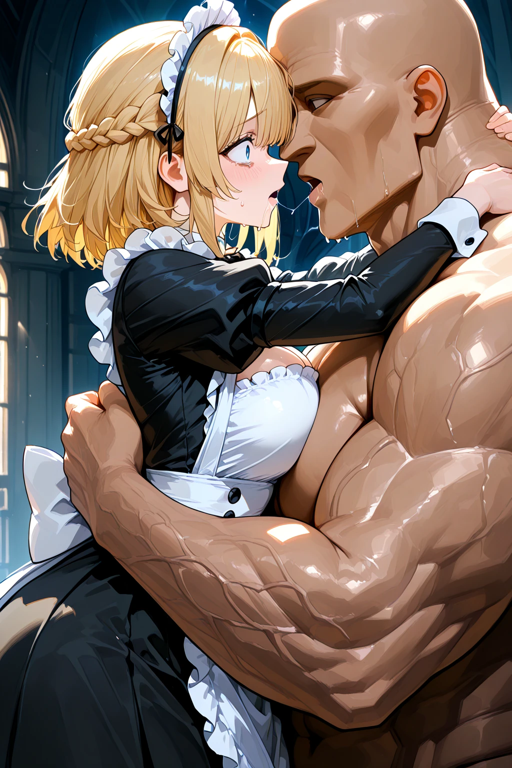 (best quality, masterpiece, uncensored, high quality, ultra detailed, extremely detailed CG, beautiful face, beautiful eyes), solo, (1girl, (((yellow hair, streaked hair, Hair Flaps, chignon)))), (((((sundress, collar, clothing aside, see through))))), (((((extremely awesome detailed deep-silky-healthy-lackwarm-foundational-baby face))))), nsfw, peeing, pussy, skindantation, hiqcgbody, (tan), (outdoors, alley:1.2), masterpiece,best quality,(size difference:1.4),(huge male necromancer,(monster:1.3),vampire standing:1.3), meatshield style and (1girl) and (monster sex), motion lines,(suspension,reverse suspended congress),(absurd stomach bulge), collar, chain,cum, penis, tears, small breasts, nipples,large insertion,teeth, bound, bdsm,rolling eyes, vaginal,bondage,navel, tongue, open mouth, crying with eyes open, pussy, ahegao, tongue out, spread legs, (legs up),restrained, testicles,fucked silly, cuffs, nude, black collar,veins,arms up, (eerie atmosphere, horror theme), suspenders, (extremely awesom e detailed and ribbon:1.3),(extremely awesome detailed deep-silky-healthy-lackwarm-foundational-soft-skin:1.1), (extremely awesome detailed gleaming skin), (extremely awesome detailed pretty face, extremely awesome detailed eyes, extremely awesome detailed shiny hair:1.2), (embarrassed, closed mouth:1.4), extremely awesome detailed dynamic lighting, extremely awesome detailed caustic, extremely awesome detailed deep shadows,(best quality, highres, absurdres, extremely awesome detailed CG unity 8K HDR wallpaper, perfect anatomy:1.1),(extremely awesome detailed realistic, extremely awesome detailed 3d:1.0)