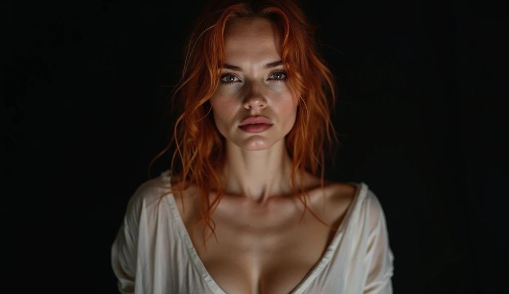 (best quality, hyperdetailed photography:1.2), beautiful lady, freckles, dark makeup, soft light, head and breast portrait, cover, (detailed beautiful face, detail skin texture, ultra-detailed body:1.1) ,((massive perfect breast)), ((snoopy breast:1.1)),((apocalypse warrior)), strong body, (red black hair), dark yellow eyes,,,,(long open red coat), ((night ,, western town, gloomy foggy,old town,)), (sexy red dress) , attractive personality,