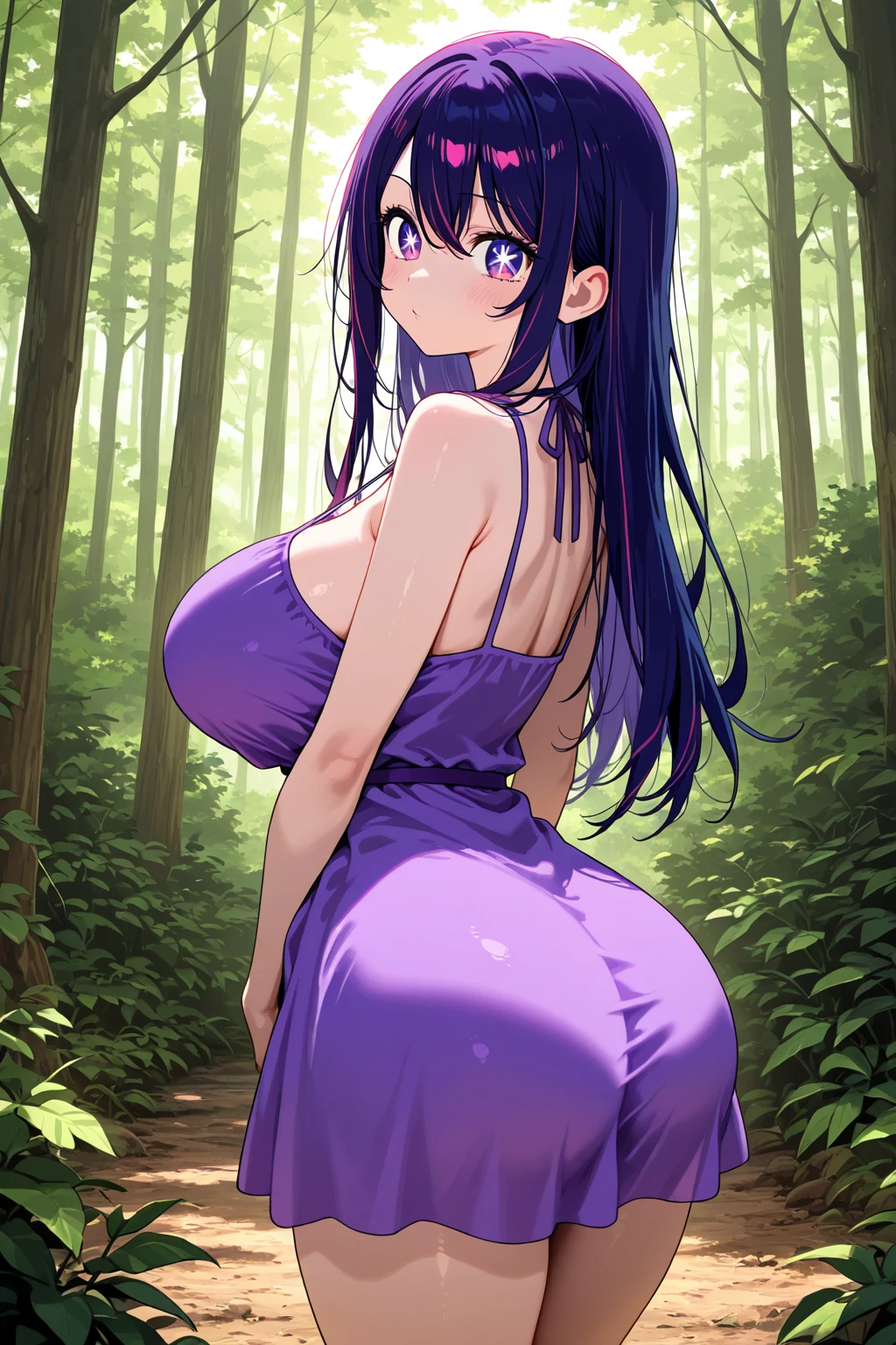 1girl,solo, walking,bound arms,leaning forward,suspension,(arms behind back:1.2),knees together feet apart, facing viewer,under tree, nude,completely nude,sweat,pussy juice,pussy juice trail, trembling,embarrassed,shame,sad,,sailor mars,black hair,straight hair,long hair,large breasts,circlet,, score_9, score_8_up, score_7_u