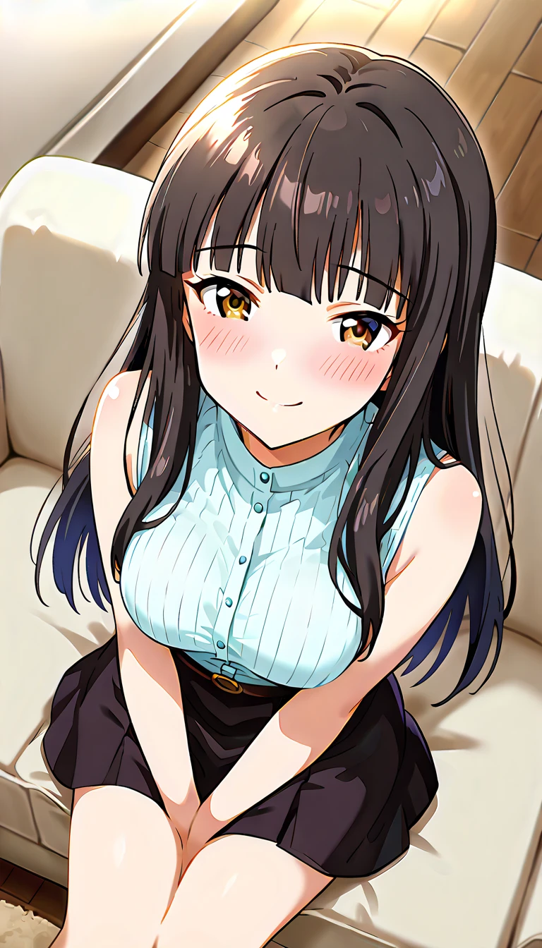 Realistic, real person, RAW photo, photorealistic, portrait photography, shiny skin, japanese idol、 Black Hair、Medium hair with bangs、(orenge eyes:1.2), (60 year old grandmother:2)、 Wearing a gray shirt、worried, Are standing, Dining background、Alone、Hands on cheeks