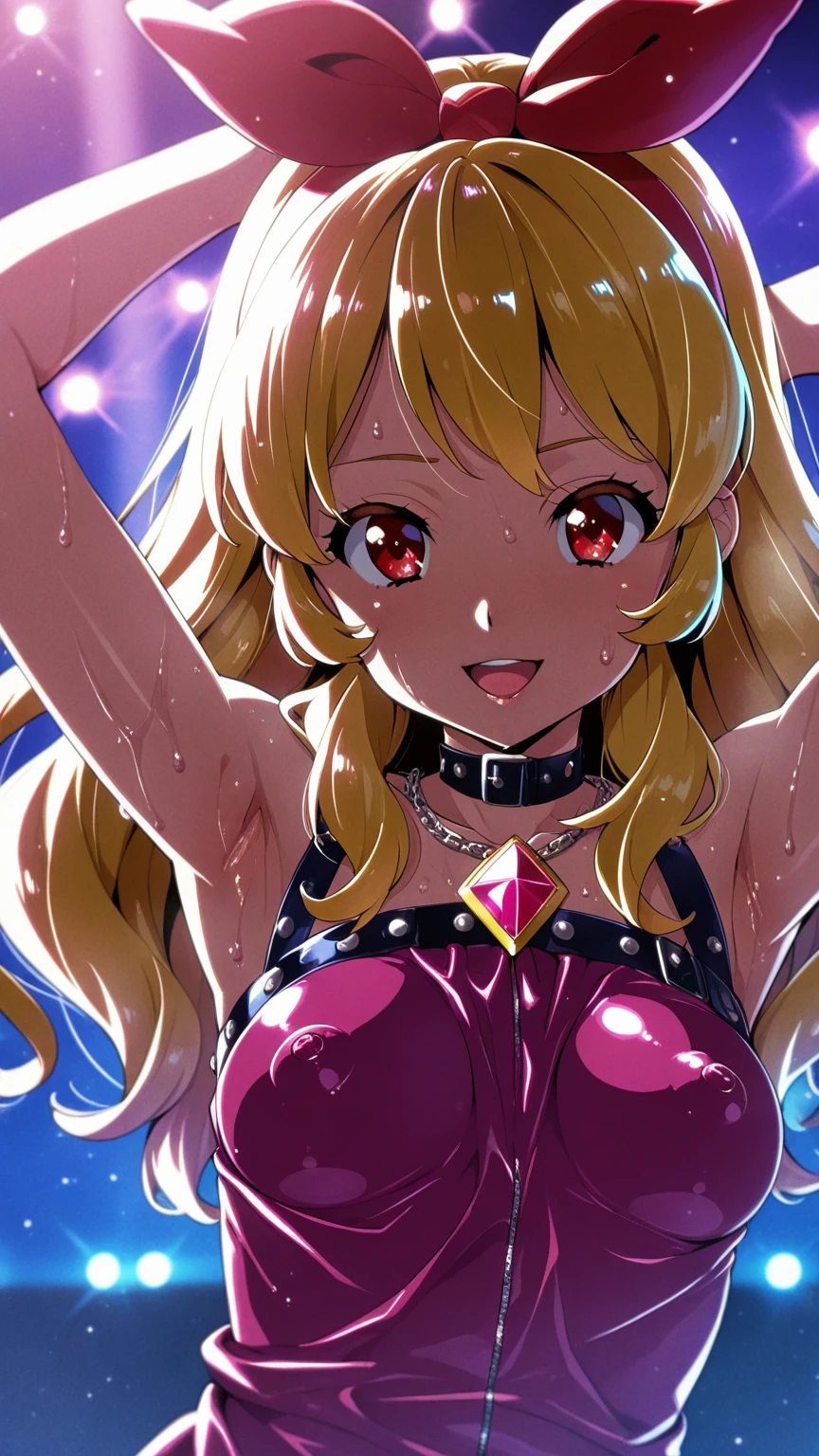 there is a cartoon picture of feminine tanned gyaru boy with short pink hair, gyaru style, demon femboy, flat anime style, cute, crossdresser, femboy body, sexy lingerie , cute pose, horny expression, heavy breathing, hd, 4k, detailed, tanned dark skin