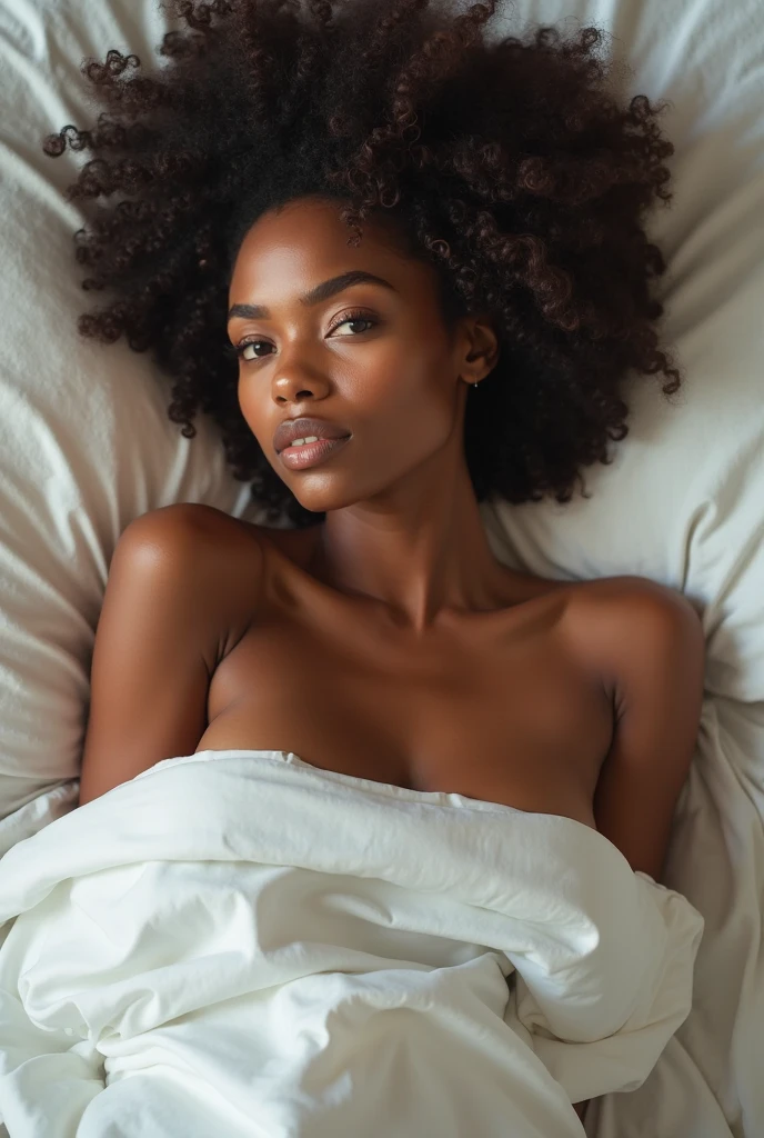ugly woman,darkskin,undressed, lowrise,dark shaped eyes, light brown spots on the face, very small busts, small hip, on the bed, Horizontal