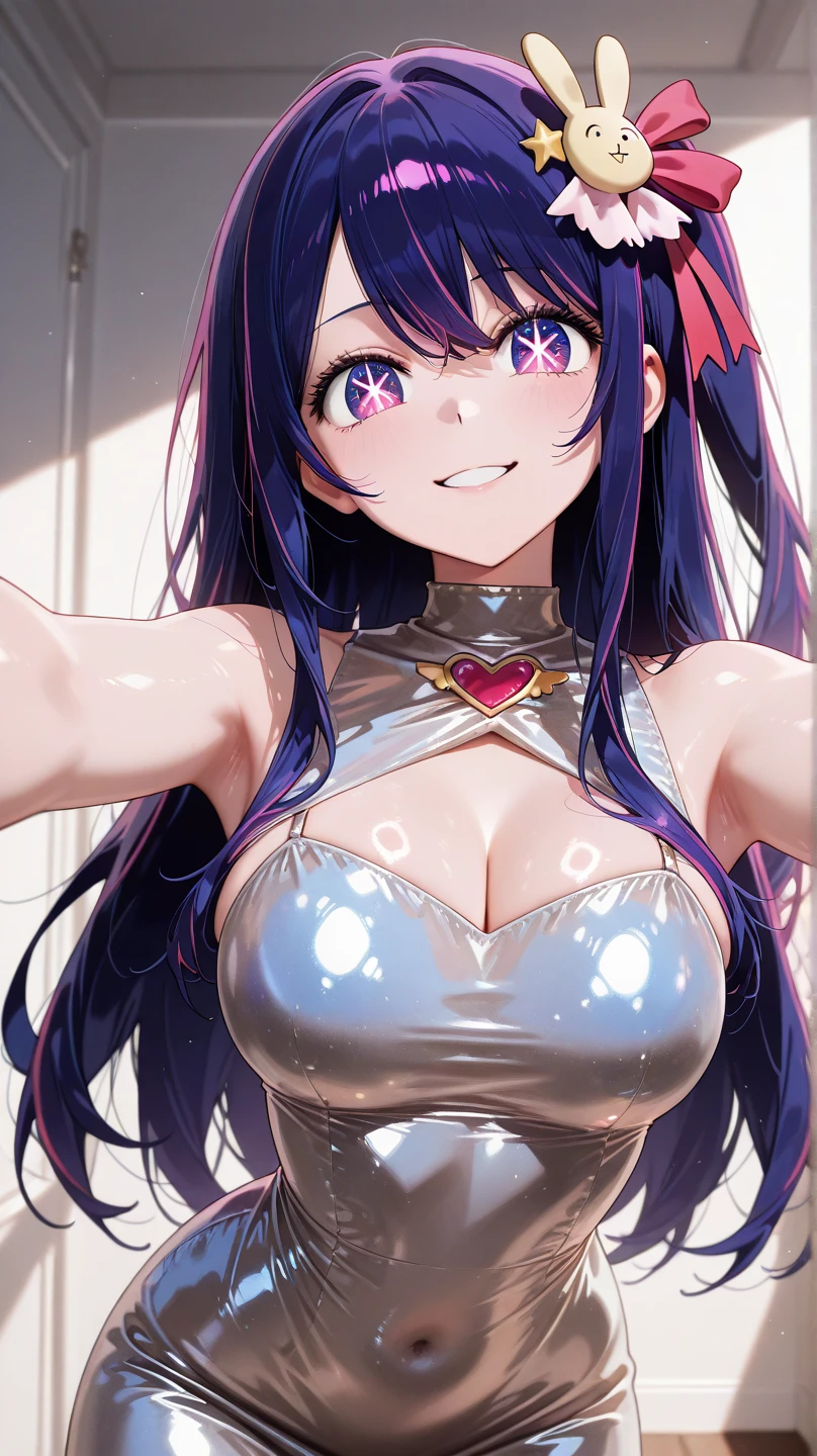 young girl, big bust, purple eyes, Spider-Man 2099 look, Smile, cobweb, lightning, masterpiece, high quality,micro bikini