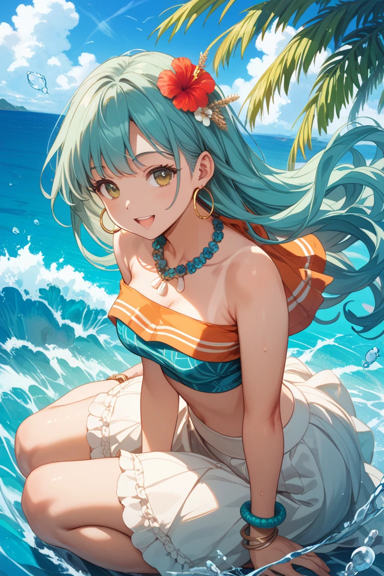 The image features wearing an anime illustration of a girl with blue hair and brown eyes, a green bikini with yellow patterns. She is portrayed with shiny and tender skin, sitting on a wooden pier by the beach during sunset. The atmosphere is warm and dreamy with a background of a vibrant orange sunset and dark blue seawater. Additionally, the scene includes some suitcases next to her, indicating a travel or vacation theme.
BRAKE
## Style
- Versatile: White Anime Barbie, Biomechanical, Anime Moe Art Style, Dress, Desktop Background
- Specialized type: "Fate/Stay Night", "Fate/Grand Order", Kushard Krenz's key art, feminine style
BRAKE
## image quality
- Universal: golden ratio 1.2, drawing board 1.3
- Specialized: absurdres, highest quality, photo-realistic, hyper-realistic, ultra-detailed illustrations
BRAKE
## Quality
- Versatile: Ultra quality
- Specialized: Ultra quality and detailed art
BRAKE
## Resolution
- Versatile: 8K, Ultra High Resolution: 1.2
- Specialized: High resolution (HD, 4K, 8K, 16K), 24-bit, 48-bit color bit depth
BRAKE
## Hairstyle and color (determined by theme, pronto overall): Choose one main style from 5 styles (long hair, ponytail, twin tails, bob cut, long braid) and combine all remaining 4 hairstyles to create an original Please style your hair. You can choose the main hair color from gold, blue, or green, and add the remaining two colors as a gradation color.
BRAKE
## Colors: green, blue and gold (added to important elements of the theme), light blue, yellow, silver, crimson (added to non-important elements of the theme)
BRAKE
## Body type and complexion: voluptuous, voluptuous, stylish body, rocket breasts, cleavage (between breasts), erection of nipple, hanging breasts, armpits, bare shoulders, breasts, caustics, collarbones, huge breasts , sagging breasts, moles, skin depressions, stomach, thighs, moistwith