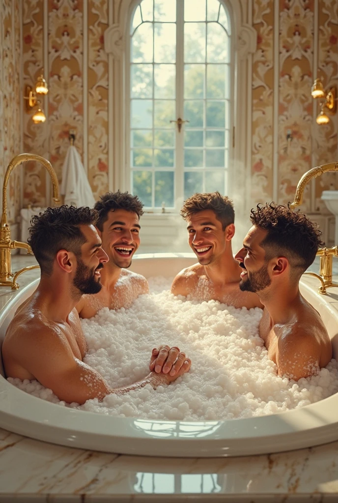Men taking a bath in a bathtub showing their ass
