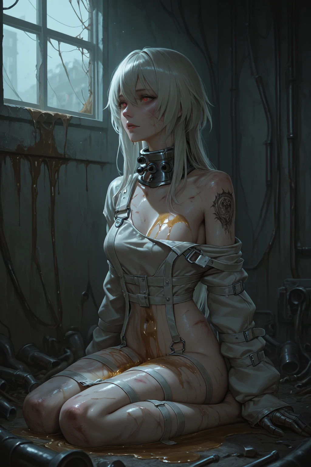 An extremely thin dead woman, an iron rod pierces your body, A very thin woman impaled, A woman who died with an iron bar penetrating her abdomen, the woman is hanging from a noose, Billie Eilis With a huge gash on her stomach and her intestines coming out of the wound, lots of blood coming out of the wound, Blood flying all over the woman, Billie Eilish, The woman is naked, the woman is hanging by a chain, with blood on the floor, a knife is sticking out of the woman&#39;s vagina, carnal ) humida, corpo humida, skin wet, muito humida, oleado, deep wound on woman&#39;s belly, many injuries on the woman&#39;s body, large, open wound on woman, wound gushing blood on woman, open wound on woman&#39;s stomach, large wound on woman&#39;s belly, knife sticking out of woman&#39;s vagina, dripping humida, hyper realist, sexy girl, sweaty humida skin, female goddess, the woman&#39;s vagina is open, her vagina has a knife inserted, the woman&#39;s body is covered in blood, the woman is in an elevator shaft, lots of blood all over the wall, blood flying off the walls, blood flying from the woman&#39;s wounds, the woman&#39;s mouth is open, 4K], 4K ]