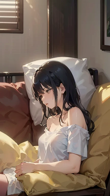 ((best quality)), ((masterpiece)), (detailed), perfect face, lying in bed and sleeping, take off all clothes, rainy window, Rainy night, eyes closed, one woman, underclothed, butt visible, breasts visible, sleeping on a pillow
