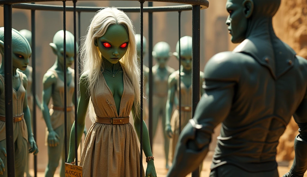 there is a woman standing in a room with a lot of alien statues, elle fanning as an android, 2 0 2 1 cinematic 4 k framegrab, james jean and fenghua zhong, eiko ishioka, promotional still, porcelain, björk, machina --ar 16:9  