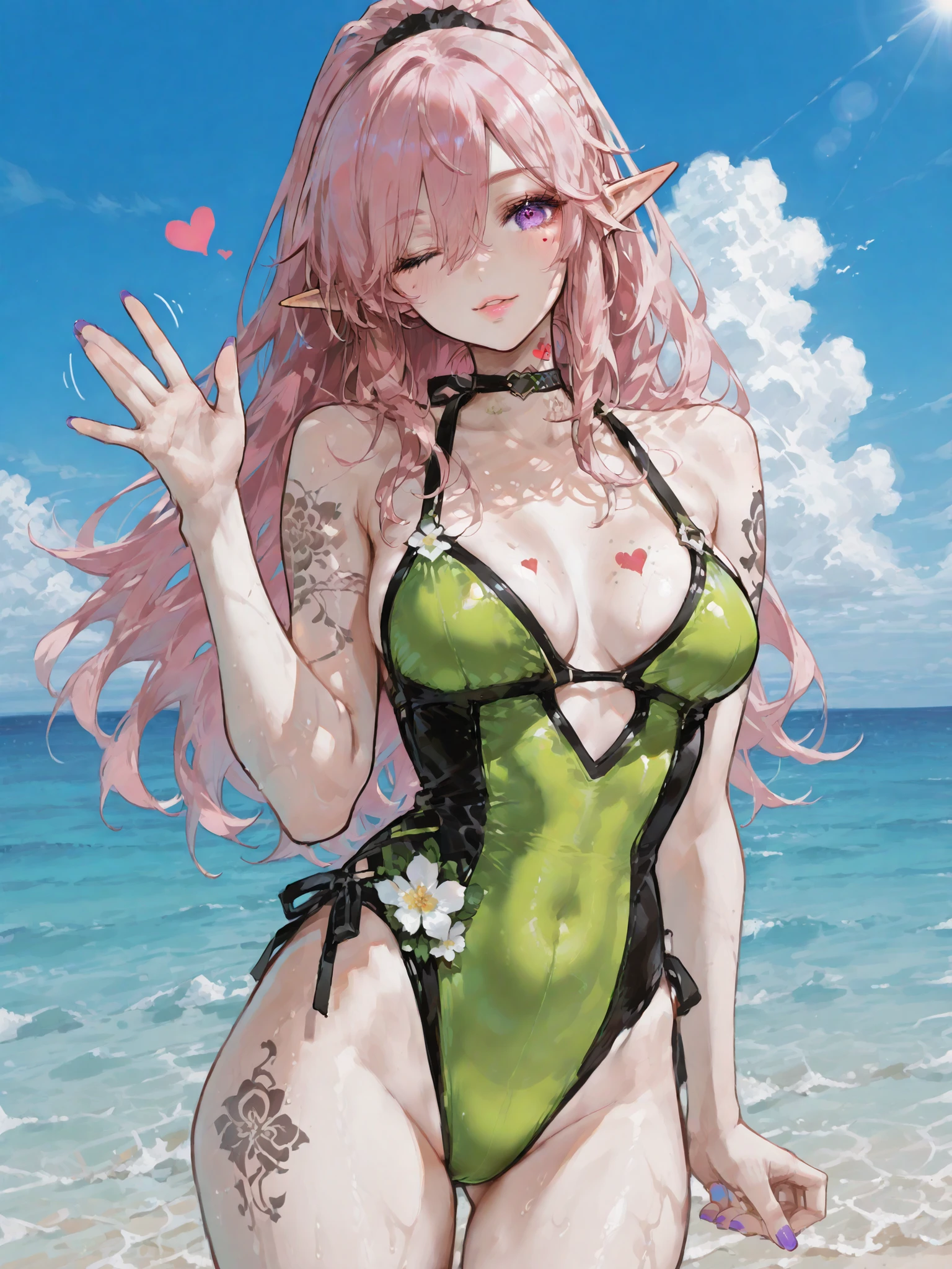 masterpiece, best quality, 1girl, <lora:spmatarakandef:1> matarakandef, arthropod girl, extra arms, antennae, swimsuit, water, beach