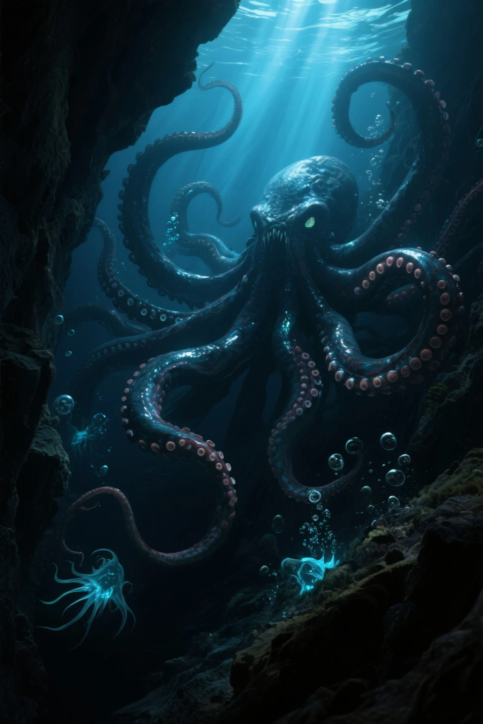 <lora:DavyJonesLockerStyle:1>DavyJonesLockerStyle Digital art Pixiv, Stunning mermaids swimming in a murky ocean, Kim Jung Gi, Greg Rutkowski, Darek Zabrocki, Karlkka, Jayison Devadas, Phuoc Quan, trending on Artstation, 8K, ultra wide angle, zenith perspective, pincushion lens effect, steampunk, wet, dripping, tentacle, (Masterpiece:1.3) (best quality:1.2) (high quality:1.1)