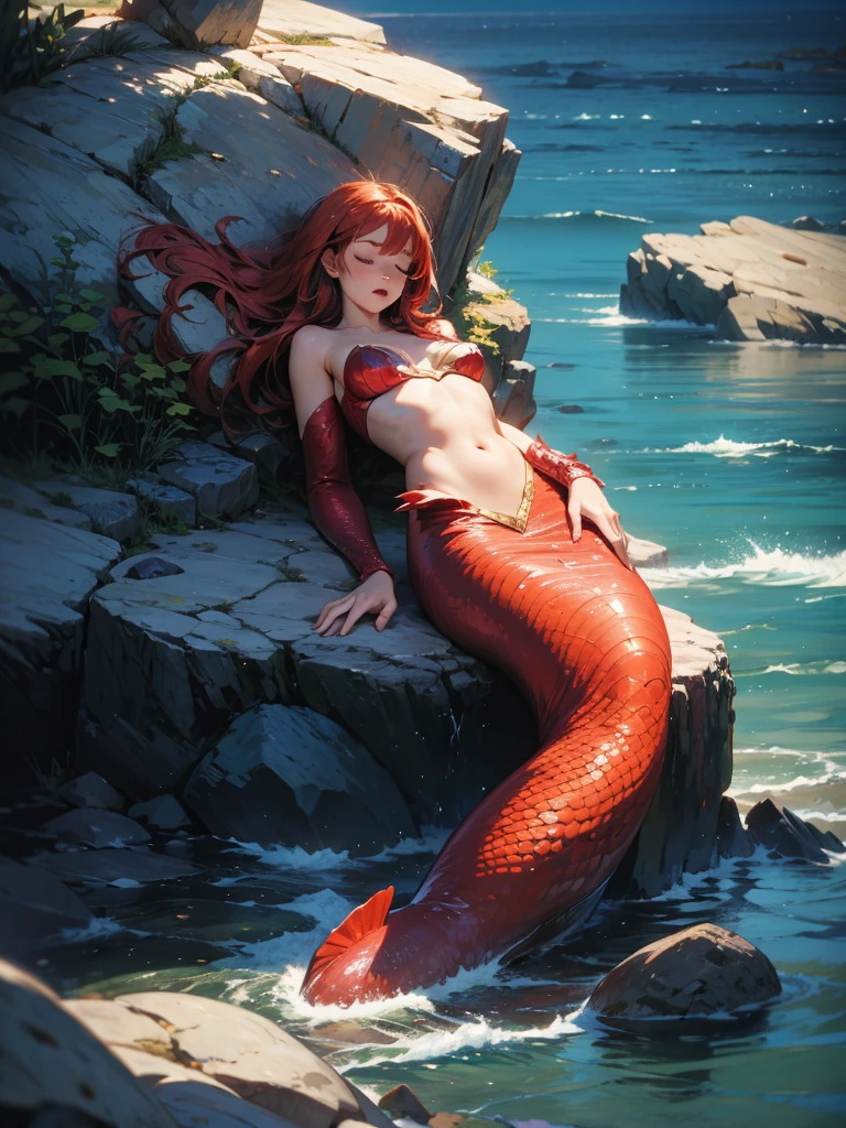Merman woman of the seas, Unripe, Mermaid tail, sensual sexy, in the deep sea, pose movement, cores Unripes, esUnripeado