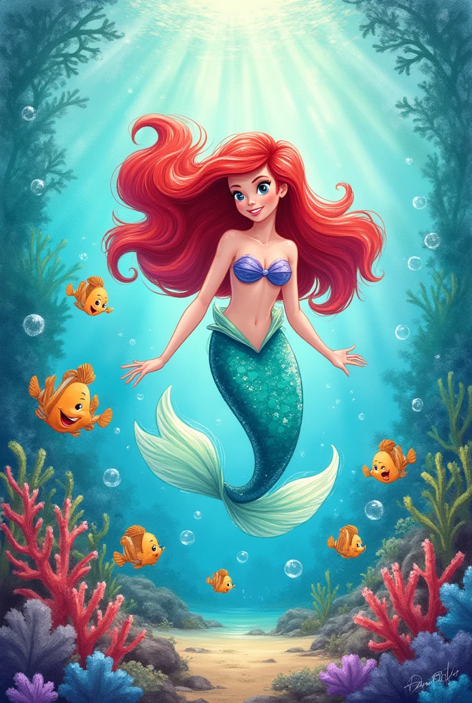 Third-party perspective、Aquarium Background、A digital billboard shows me as a mermaid、A woman stands in front of a sign、Friends Next to Me、Pixar、