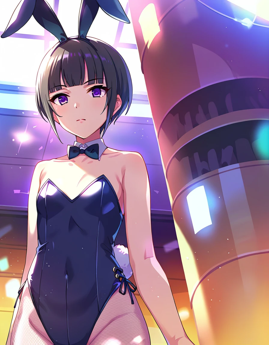 (Masterpiece, Best quality), 1girll, Solo, ipkana, black playboy_Bunny, Grey_Eyes, Smile, Blush, casino, Bar