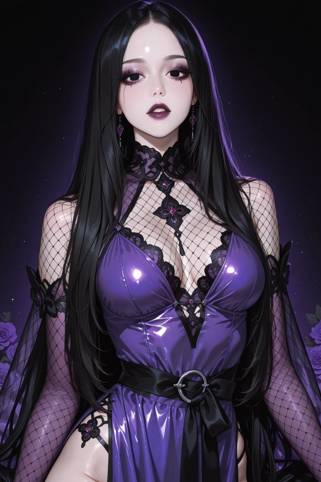 sexy Swedish model who controls poison、beautiful smile、lipgloss、long lashes、eyeliner、gothic makeup、defined eyebrows、look at the camera、full body Esbian、、sparkling poisoned enchanted flower costume、、、、shiny sparkling colorful short hair、secrete poison、skull hair accessories、detailed tights、shiny sparkling dark magic forest background