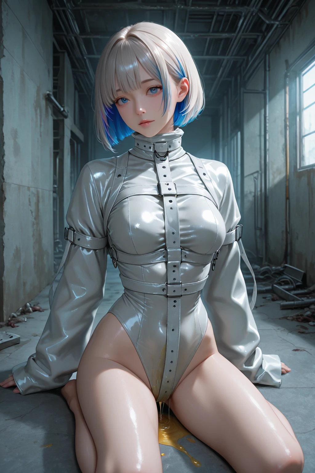 (((Ayanami Rei))), Blue short hair, (White plug suit:1.7), (Plugsuit-style leotard:1.2), Rei Ayanami, The costume is tight against the skin, middle School girls, (blush), ((Slender figure　Beautiful Skin)), Highest quality, High resolution, masterpiece, (Beautiful vagina and clitoris), (With a 30-year-old mafia man, penis:1.4), Complete limbs, (Mating press:1.2), 1 Beautiful Girl, ((((penisが膣に入る)))), (Beautiful crotch), Spread your legs, ((Binding, Restrained by rope:1.4)), A beautiful girl has sex with a man fully clothed, (((Too cute little face:1.1))), The fabric of the costume is extremely thin