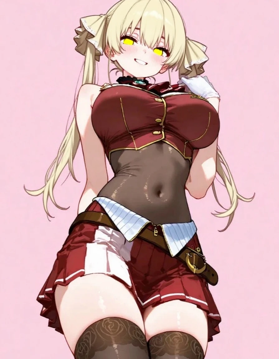 Masterpiece、Big Breasts、Underboob、Fox ears、Long blonde、Red Eye、mini skirt、Panty shot、smile、Japanese-style room、Angle from below