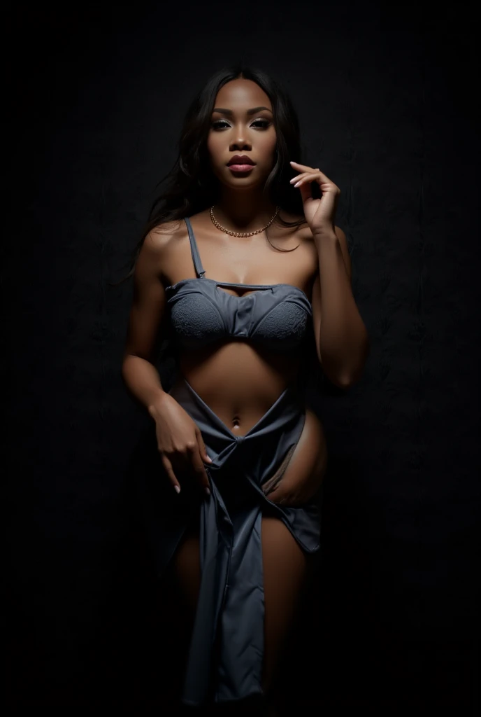 seductive sexy pose of a young pretty asian ultra hot woman), (highly detailed face) (seductive:0.7) (background inside dark, moody, body curvy:1.3), half-opened transparent minimalist sexy short clothes ,POV, by lee jeffries, nikon d850, film stock photograph ,4 kodak portra 400 ,camera f1.6 lens ,rich colors ,hyper realistic ,lifelike texture, dramatic lighting , cinestill 800, full waist up pose , upper knees pose 