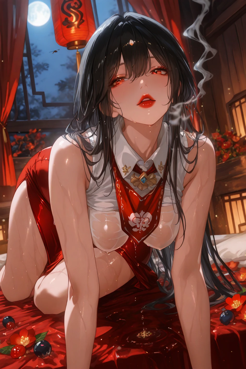 (masterpiece), (Highest quality), (Very detailed), nightclub, sexclub, club, Highly praised, Red light, Dark Room, cigarette, fog, fumbling, different, Molester, , alcohol,Beautiful legs, dress