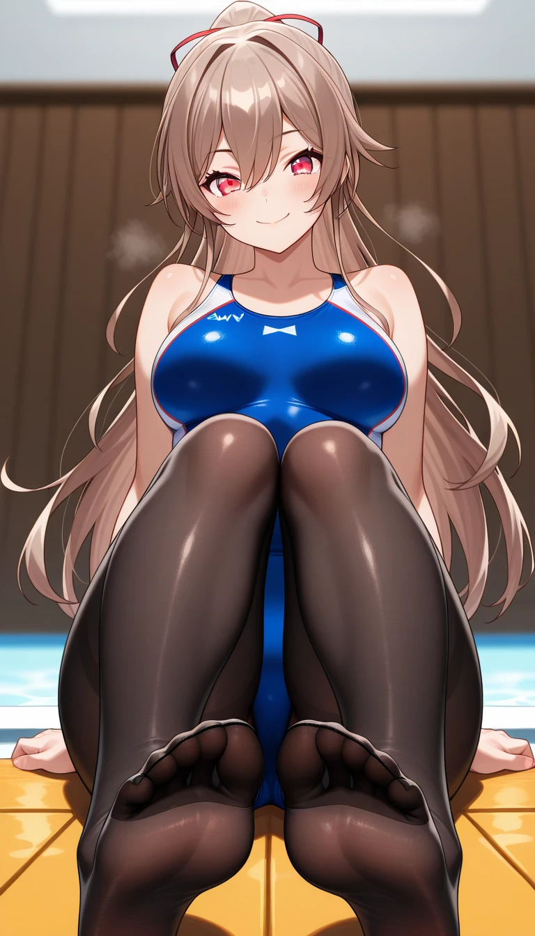 Very detailed CG Unity 8k 壁紙, Highest quality, Very detailed, masterpiece, Realistic, photo Realistic, Very detailedかわいい女の子, 13 years old,,Small breasts Long hair、(Shiny latex leotard),(A very high cut leotard),blush ,gym,Front view, Full Body Shot,(膝を立ててgymに座っている),(Sitting with one's crotch sticking out),(膝を立ててgymで座っている),