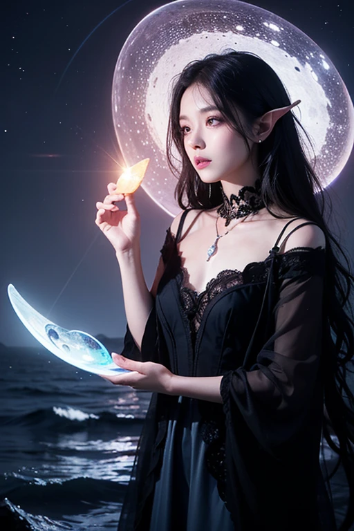 fantasy setting, sharp focus, high quality photo of beautiful nordic mature woman,magician , wearing black clothes with silver tracery, white single braid hair, confident look, rising ((magic staff with shining sphere atop)), glowing runes flying around, jewelry, detailed eyes, low body-fat, cinematic lighting, highly detailed, (matching eyes:1.2), fully body photo, epic pose, night sky background, art by charlie bowater, (Extremely Detailed Oil Painting:1.2), glow effects, godrays, Hand drawn, render, 8k, octane render, cinema 4d, blender, dark, atmospheric 4k ultra detailed, cinematic sensual, Sharp focus, humorous illustration, big depth of field, Masterpiece, colors, 3d octane render, 4k, concept art, trending on artstation, hyperrealistic, Vivid colors, extremely detailed CG unity 8k wallpaper, trending on ArtStation, trending on CGSociety, Intricate, High Detail, dramatic, (ahegao:1.5), thigh gap
