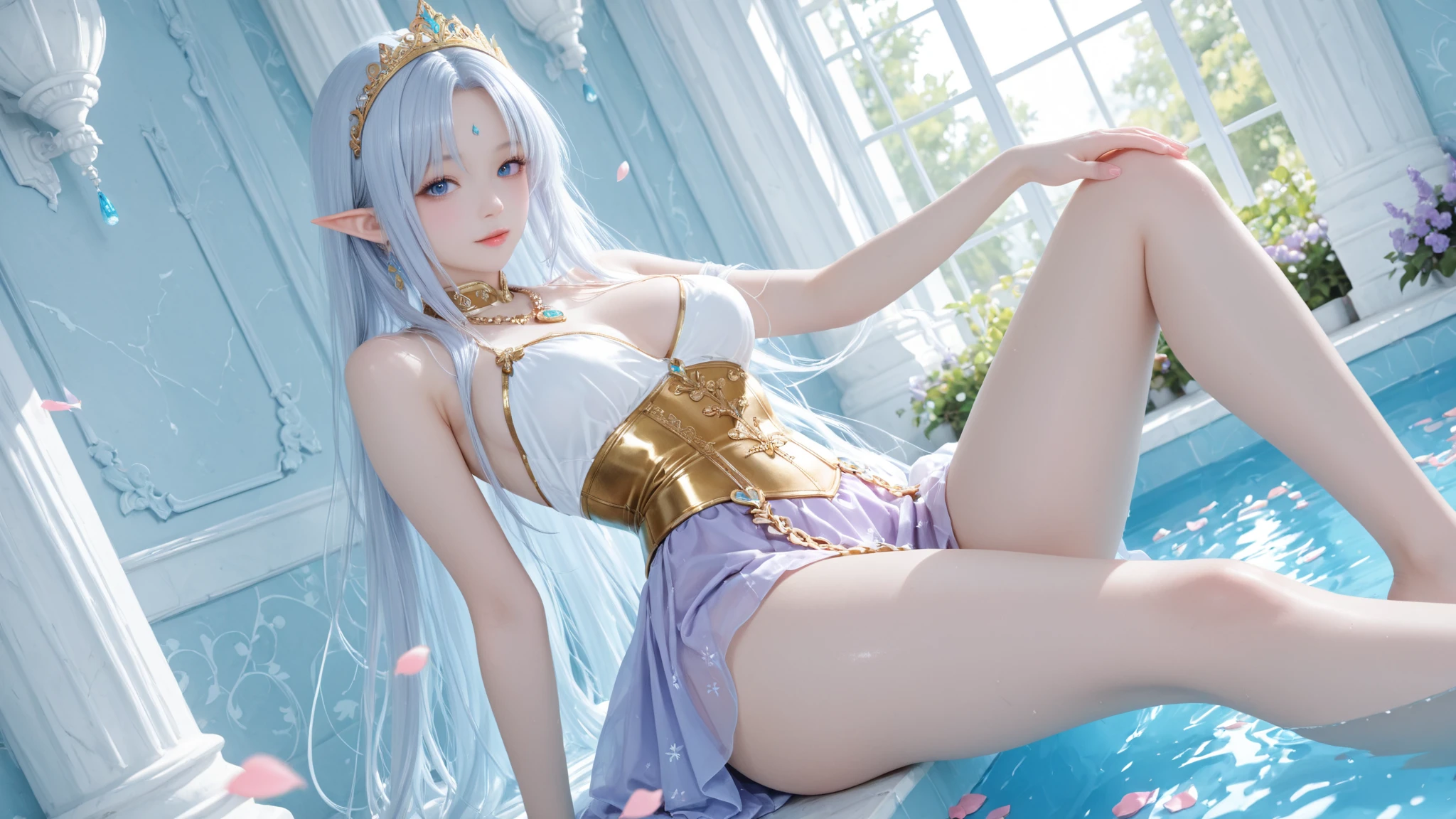 Graceful elven girl standing in meadow, Delicate face illuminated by the soft light of the setting sun. Her long, Flowing hair runs down your back, Decorated with intricate braids、Adorned with sparkling gemstones. This great photo 、、、It captures the ethereal beauty of elves. Slender figure in silk dress、Swaying in the soft steppe breeze. Attention to detail、Face that ace that ace that ace that 、It evident in the intricate patterns of the dress and the subtle highlights of the luminescence. skin. The breathtaking portrayal of the elven girl 、、、、、Create an enchanting atmosphere、It invites the viewer to a magical world. emerald green hair color and eye, best quality, ultra high res, (photorealistic:1.4), (detailed beautiful girl:1.4), looking_at_viewer, Detailed facial details, beautiful detailed eyes, slender body, haunting smile, (makeup:0.3), (ulzzang-6500-v1.1:0.3),teat,A slight smil,Sexy and feminine,Bed room, thin pubic hair, stick out the pubic area, open the crotch,small breasts, 1girl, 16 years old, ((dynamic pose))), (camel toe), (knee-bending leg sitting)),sexy nude model,