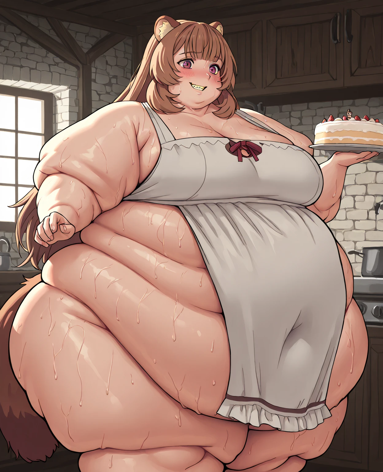 big belly, sitting, pregnant, fat, large stomach, fatty, fat, large belly, standing, fat belly, very fat, large stomach, chubby,very fat, safe for work, obese, giant belly, fat, Aerith Gainsborough, fat belly, at, large belly, standing, grabbing belly, very fat, large stomach, chubby (best quality, masterpiece), thanksgiving, wearing sweater, grabbing belly, sitting down, table with of food, table tons of food, lots of food, holding belly, table with food