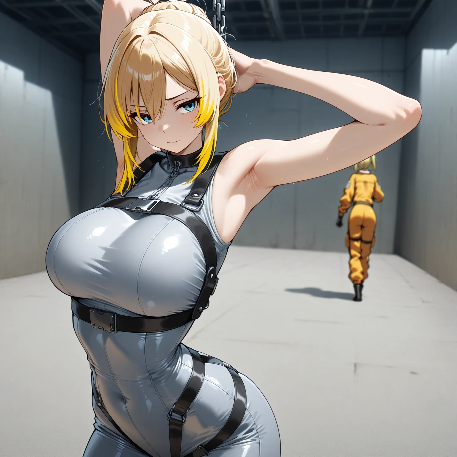 Crucified on an iron cross:1.6, ((Tied up and crucified:1.6)), Very short hair, (masterpiece、Highest quality、Official Art), Tilt your chin up, View from the front, Looking at the audience:1.5, topless, Underless, Glowing Skin, Realistic:1.9, Very detailed, Full Body Shot:1.2, Big Breasts, Bare Chest, Exposed female genitalia, Cleavage, Belly button pussy, Expose the center of the body, High resolution, full color photos, High detail, Extremely realistic detail, Ultimate realistic texture, Ultimate in exquisite detail, Professional photos, Sexy portrait of a girl, Voluptuous bust, Big Tits, Tight waist, Cleavage, Trained abdominal muscles, Big Ass,Complete the whole body, Full body image, No underwear, Highest quality, ((background:On the streets of the city:1.4)), Suzune, Suzune's clothes