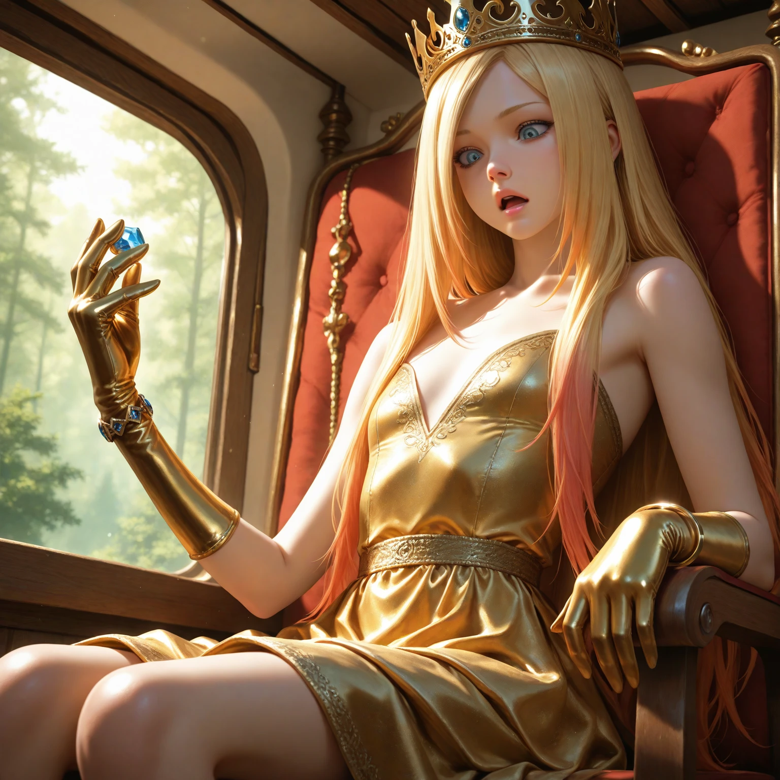Photo style，Ultra-clear，A young girl sits at a piano，The face is super clear，Hair flowing，Valkyrie style armor，Semi-cleavage，Covers all kinds of precious jewelry，Look down from above