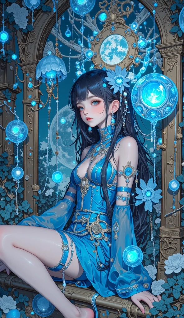 absurds,High res,ultra Detailed,official arts,统一 8k 壁纸,ultra Detailed,Beauty and aesthetics,master masterpiece,best best quality,(zentangle,Ice and snow,Tangles,Entanglement),(s fractal art:1.3),PhotoRealistic,(master masterpiece,top quality,best best quality,official arts,Beauty and aesthetics:1.2),Very Detail,s fractal art,variegated,most details,zentangle,(Abstract Background:1.5)(1boy:1.3),Kamimei,(Glowing blue eyes),Enigmatic,(MAGIC),((Sit on a tree)),Ice and snow