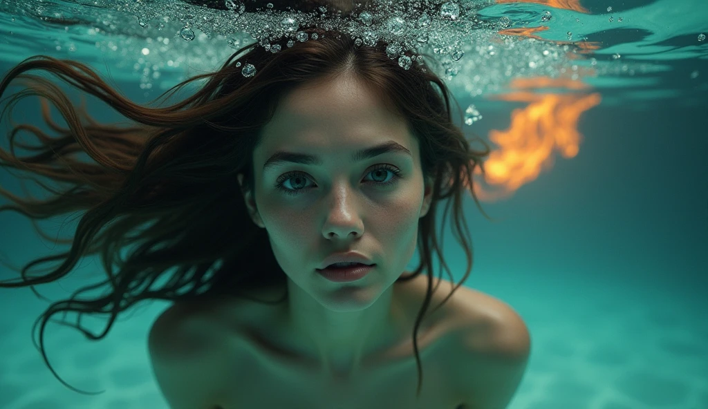 (masterpiece), (very complicated: 1.3), (realistic), portrait of a girl, swimming underwater, (dynamic perspective), the most beautiful in the world, (naked), reflection satin, outdoor, bright sun, distant plant group, stunning female professional photo details, sharp focus, dramatic, awards history, cinematic lighting, Octane Rendering Unreal Engine, dtx volumetry, (film grain, background blur shot, foreground blur, Bokeh, depth of written boundaries, sunset, motion blur: 1.3), (wet hair: 0.8),

