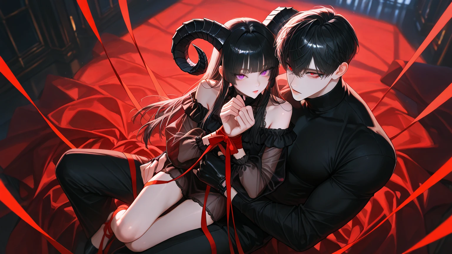 (((((Horror illustration))))), ((fantasy illustrations)), (((masuter piece))), ((dynamic ungle))、((eyes glowing red)), 、(Monsters walking side by side at night)), (((Detailed background))),kuchiki、 (((Best Quality))), (((Best Illustration)))、 (((Best Shadow))), (((extremely delicate and beautiful)))、 (Back Light)、((Extremely delicate and beautiful)), (((a dark night)))、 ((Wind)), (Moonlight), (((Vampires)))、 Vampire、Succubus、 with large wings like a bat,,,,,,,,,,,,,,,、(Black nails)、(long claws)、(Slender face)、 Big breasts, (((Fangs grow))), ((Eyes of contempt)),red eyes、 (half updo / Upstyle)、 ((Black Long Hair)), (Shiny hair), (((Jewelry Pearl Red Eyes)))、 (finely detail)、 (((scornful eyes))),Colossal tits、 (((Moonlight))), Abundant bloom, (((Four seasons fold々The beauty of)))、 (dead wood)、(Withered flowers})、Baked doors、seductiv、Vampires wear black transparent suspender stockings and black high heels。Femme and move。Bend over and open your legs for a top-down perspective.、look at the audience。Sexy Tulle Dresses。offcial art。NSFW 8K Wallpapers, , , Perfect Anatomy, Award-winning,, Carl Zeiss 85mm F/1.4, BREAK, (((with guy, Having sex:1.3))), , On the floor, BREAK,, ((((1man: a handsome (29-year-old male)))), macho、(((( (A female vampire is biting a man's neck) ))))No formula:1.3), BREAK, (In the bedroom at midnight, Moonlight), View from diagonally forward, View from below,