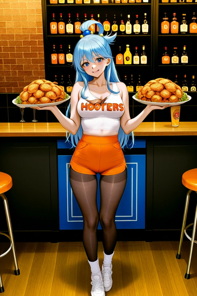 HD, solo, 1female, wendy's, pale skin , striped dress, striped full sleeves, red hair, twin braids, sexy body, tall and skinny, farting, massive fart, yellow smoke rising, relieved face, bend over, smiling, clenching teeth, blush, alone in a food court, customers around, heart signs