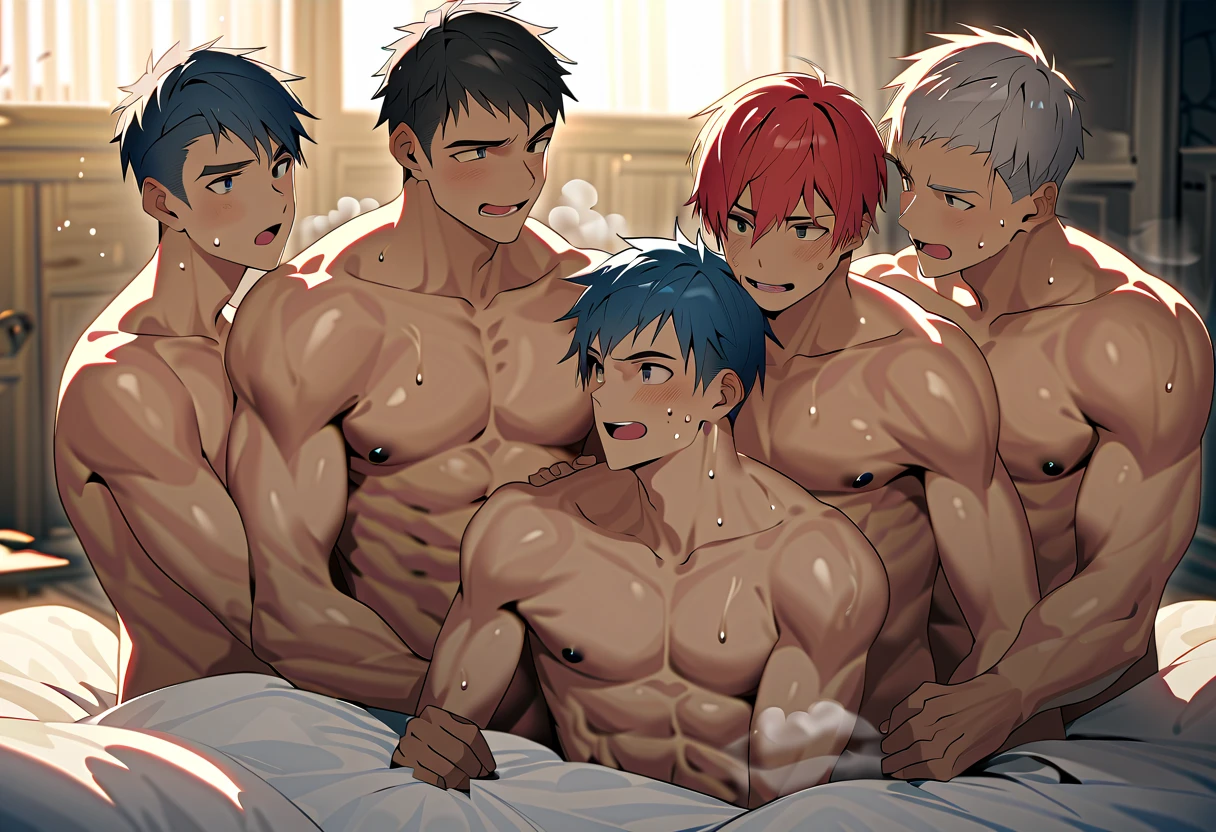 highest quality、complete limbs、Refers to the whole、1 beautiful woman、beautiful big breasted woman:1.3、((red hair woman:1.3))、ponytail woman、(((A woman wearing a red one-piece school swimsuit:1.7)))、Red School Swimsuit:1.8、living、sofa、(((NSFW:1.5)))、(((A woman surrounded by five naked men:1.5)))、(((sofaに横たわる女性:1.3)))、missionary sex、(((A man is inserting his penis into a woman's pussy:1.5)))、(((sexual behavior、orgy、insult、gang rape)))、blush、(((The woman is panting with acme:1.5)))、(((The woman cries out as she climaxes.:1.5)))、(((A man makes a woman cum and cum in her pussy:1.3)))、a man ejaculates on a woman's body、(((The woman's body is covered in semen:1.3)))、A man is fondling a woman's breastan is grabbing woman's arm、a man lifts a woman's leg、A woman's waist is floating
