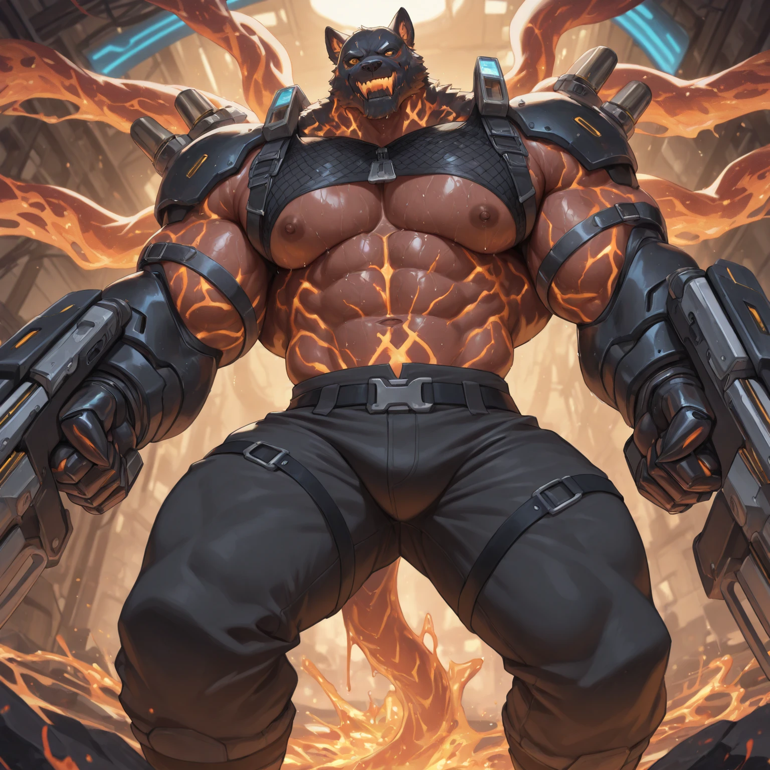 (Furry_art), e621, Adult content, mature, low-key Light, by littleblackalas, Browsing Caution, very_detailed, close superior, drawing of Pure (changed), (very detailed:1Pure, mask, Pure_(changed), Adult), (Dynamic posture: 1.5) Humanity_Wolf, arm bandage, Expose_chest, big chest, Expose superiorper body, superior半身裸, black boxer shorts, big_bulge, bandage, black_chest hair, black_Colored_full_body, small_head, only, wide_shoulder, big_body, tail, very long foot, Long arms, Very tall, black_Muscular_body, black_male_Nipples, big_black_chest, black_Abdominal muscles, Expose_superiorper_body, Expose_Lower_body, superior半身裸, (Flexion: 1.3), With a barbell, Low camera angle, front_View_throw, Open_foot, close_superior_shot, warm_Lighting, Light_Flare, Volumetric_Light, Gym, Beard, male性フォーカス, Background of the night., Highest quality, Midsummer, Expressive, Depth of written boundary.Penis 
