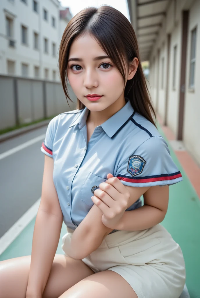 最high quality, masterpiece, 1 girl, 12~14 years old, Beautiful Face, Realistic, Soft lighting, high quality, Volumetric lighting,  photograph, High resolution, 4K,Bokeh,Student Uniform,sexy,back 