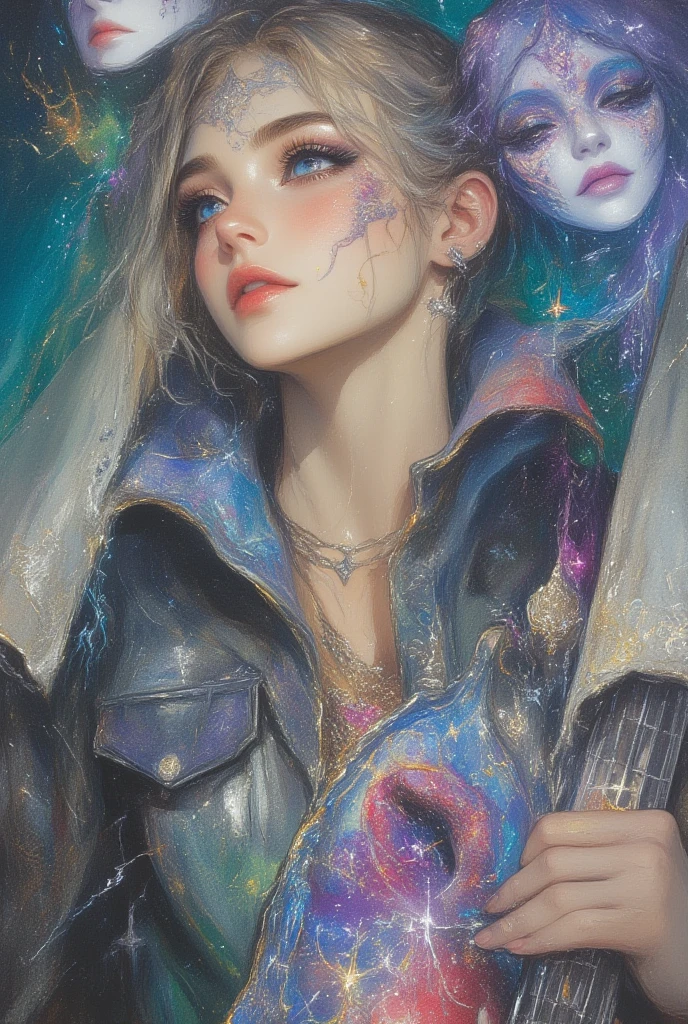 (Girlish Painting:1.3) of (Ultra detailed:1.3),(Cosy:1.3),best quality,masterpiece,highly detailed,ultra-detailed,unreal engin 5,octane render,(2D:1.2), limited palette flat color,, digital painting, artstation, concept art, smooth, sharp focus,art by ross tran and greg rutkowski and alphonse Mucha and Bak Karol,, (oil painting:1.16),(acrylic paint:1.16),(colorful:1.16), (watercolor:1.16),, by (nvinkpunk:1.0),(kuvshinov:1.0),(dreamlikeart:1.0),(samdoesart:1.0),(modelshoot style:1.0),(by Artist Koho Shoda:1.3),(by Artist Mike Mignola:1.3),(by Artist Joop Polder:1.3),(Classicism Art:1.3),(Industrial Art:1.3),(Solarpunk Art:1.3) ,

shot (from_side:1.6)

<lora:taiwanDollLikeness_v10:0.4>, <lora:galGadotLora_v10:0.3>,[Emma Watson:Chou Tzu-yu:0.1],
((out door, dark night)),
((The sky is beautiful, the stars)),
hands behind body,
blue eyes,
pink hair,
the wind blows hair,
long hair,
(small breast:1.3),
(wearing  Prada Coat:1.2),
(wearing  Prada dress:1.2),
(sports shoes:1.3),
look away,
full body,
(( (The sky is beautiful, the Milky Way, the stars))),