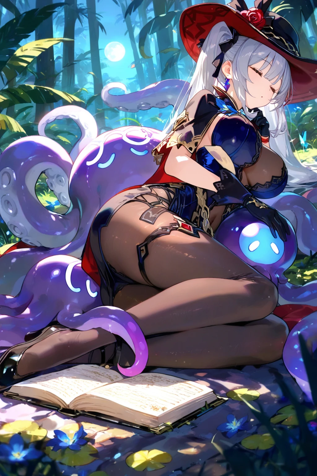 abyssal，teens girl，stocklings，an octopus，tentaculata，Open legs，Lingerie transparent，camel-toe