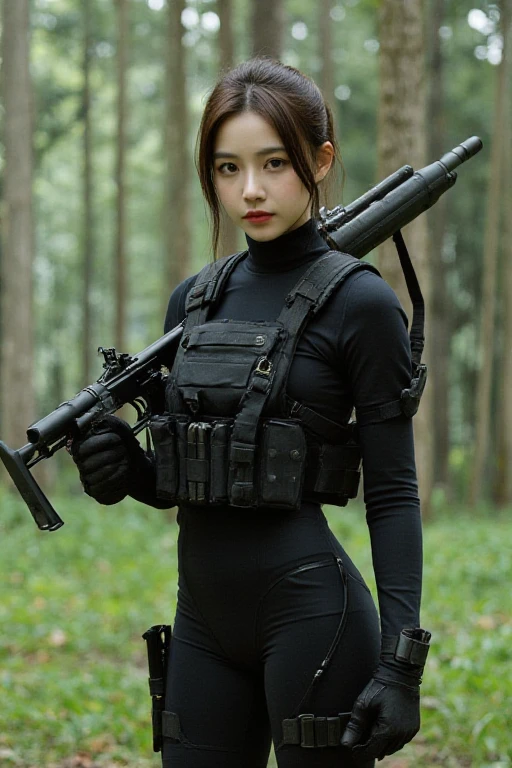 Sexy asian woman, big breasts , sexy tactical gear 