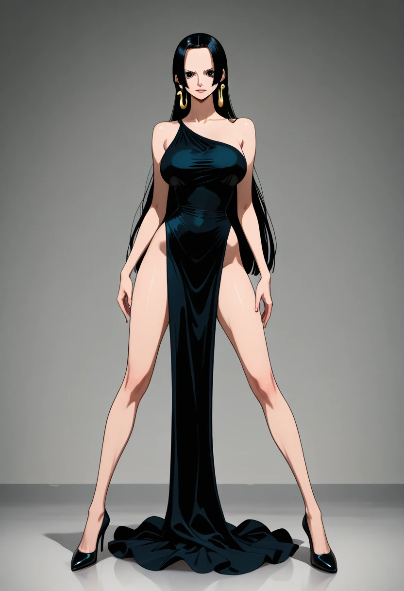(Masterpiece, plain background:1.2) Female full body, standing straight symmetrical feet together, Pirotess dark elf, dark skin, long white hair, circlet, yellow eyes, 1990s (style), ninja Kunoichi, female 1sologirl